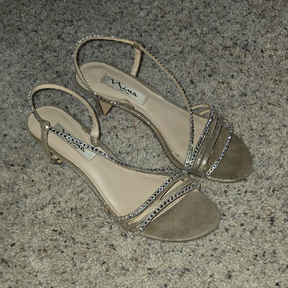 Nina Women's Elegant Tan and Silver Heels